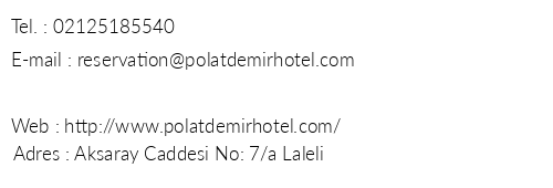 Polat Demir Hotel telefon numaralar, faks, e-mail, posta adresi ve iletiim bilgileri